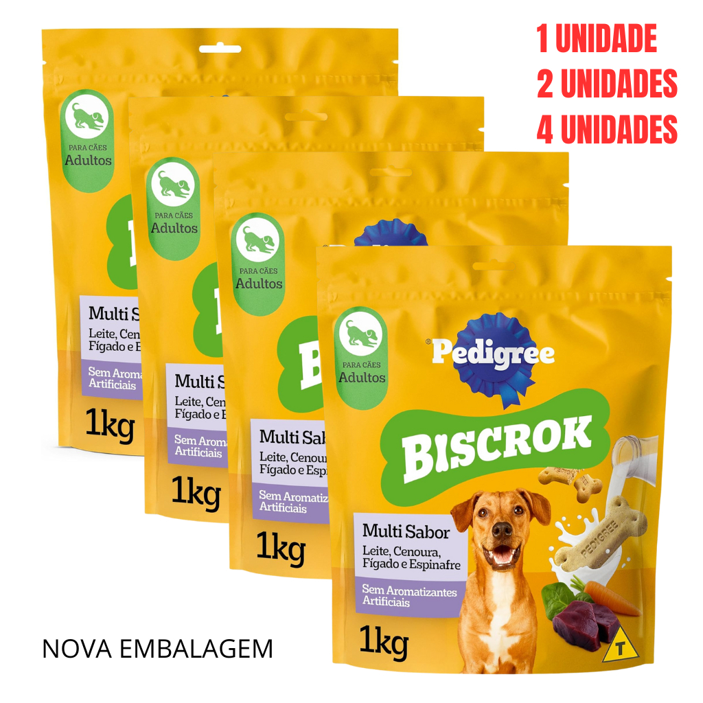 BISCOITO PEDIGREE BISCROK MULTI 1 KG(EMBALAGEM NOVA)CÃO ADULTO KIT 01/02/04 UN