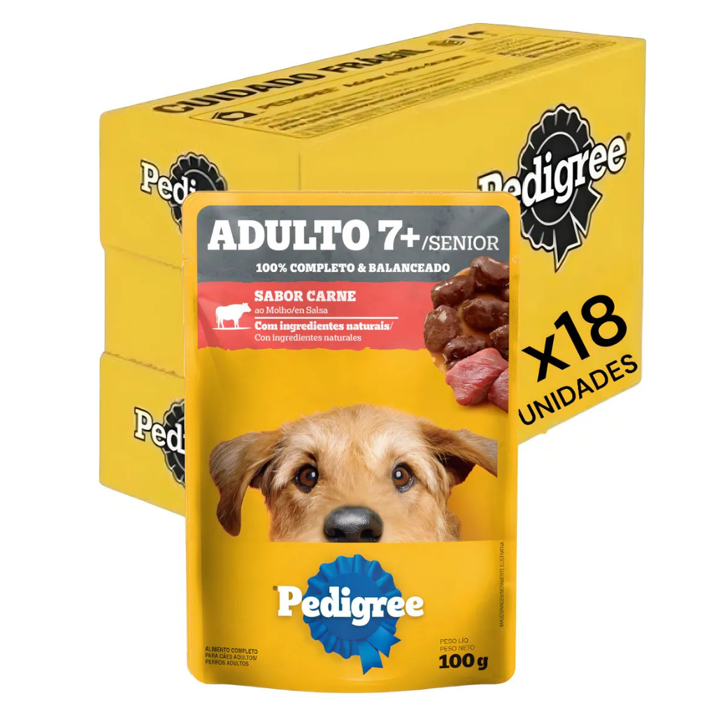 SACHÊ PEDIGREE CARNE CÃO 7+( CÃO A CIMA DE 7 ANOS)100G KIT COM 5/10/18 UN