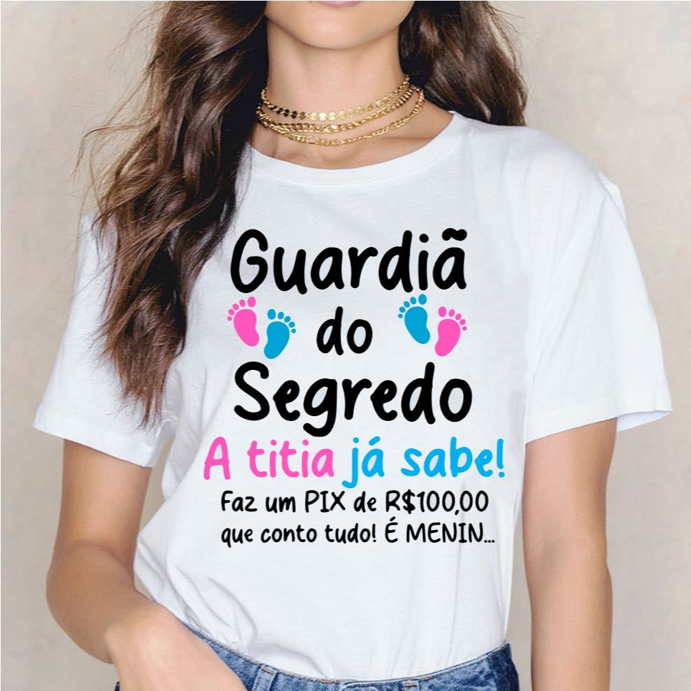 Camiseta Guardiã do segredo Chá Revelação em Oferta na Shopee