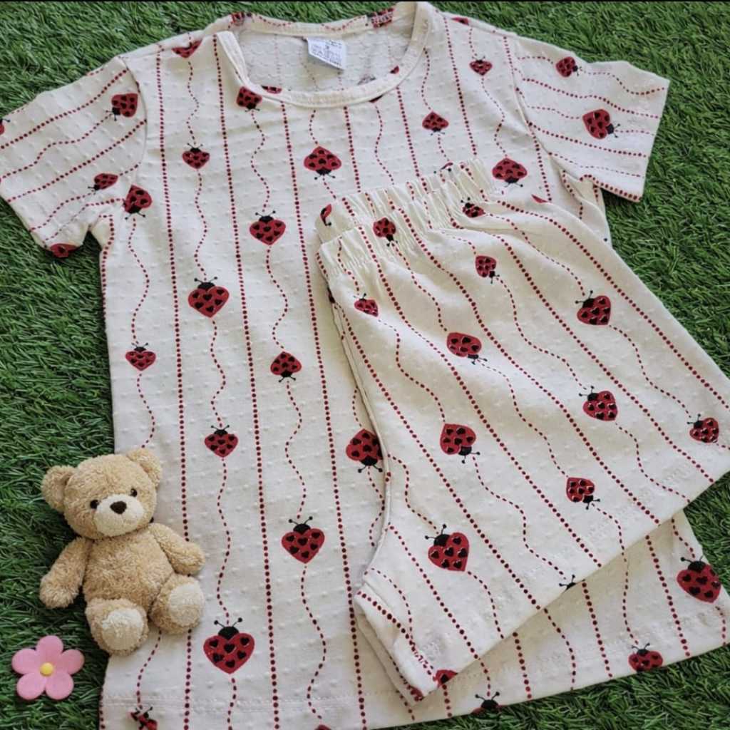 Pijama infantil Menina Verão Camiseta Manga Short Estampado Bichinho Conjunto Confortável Fresquinho Macio