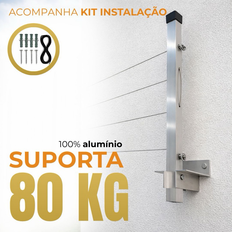 Varal Alumínio Reforçado Retrátil De Parede Para Roupas Suporta Até 80kg em Oferta na Shopee