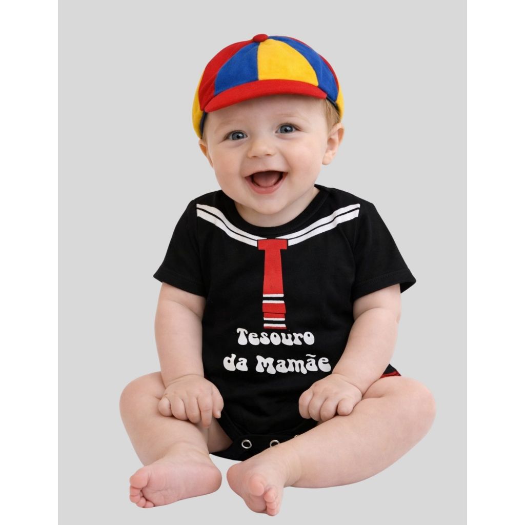 Body Bebê Menino Kiko Tesouro da Mamãe + Boné Colorido Festa Mesversário Temático em Oferta na Shopee