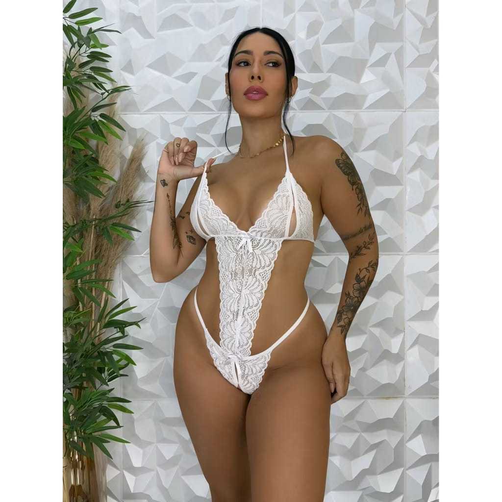 Body Lingerie Renda Sensual com Amarração | Costas Nuas | Sem Bojo/regulagem