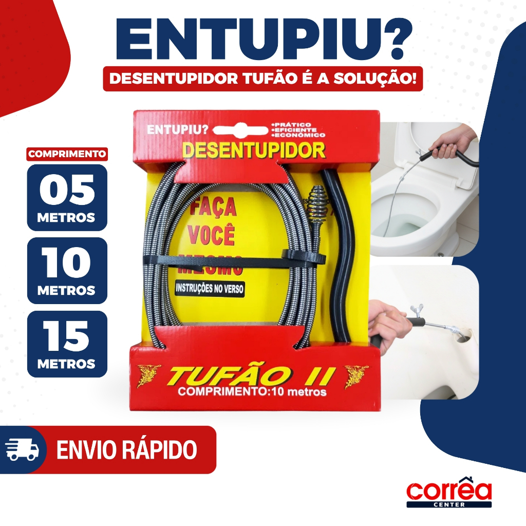 Desentupidor com Mola Tufão Reforçado – 5m, 10 m ou 15m – Para Pias, Ralos, Tanques e Saída de Lavadoras em Oferta na Shopee