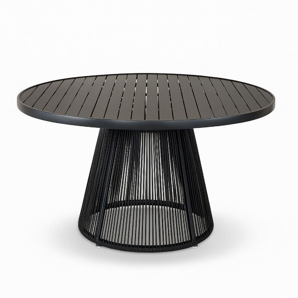 Mesa Redonda 1 Metro Para Area Externa Gourmet Base de Corda Náutica Modelo Luxo - Alumínio Ripado