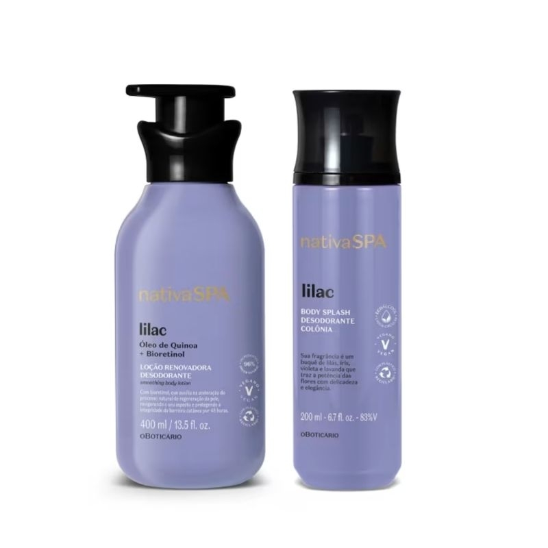 Combo Nativa Spa Lilac: Loção Corporal 400ml + Body Splash 200ml  CUPOM FRETE GRATIS