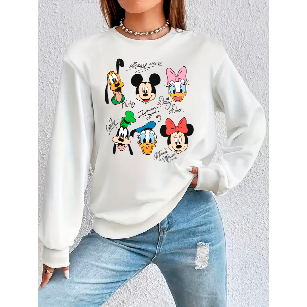 Moletom Gola Careca Redonda Estampado Personagens Mickey, Pluto, Margarida, Pateta, Donald e Minnie Blusa Flanelada
