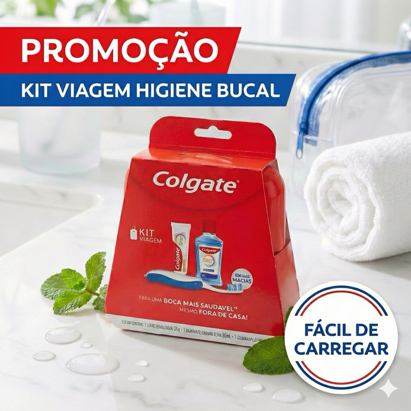 Imagem Kit Viagem Higiene Bucal Colgate Portátil c/ Estojo Necessaire + Pasta + Escova + Enxaguante