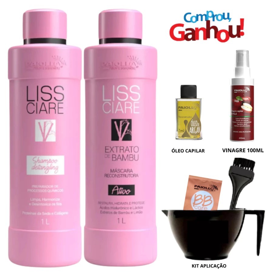 Paiolla Bambu Liss Ciare 2x1 Litro + Vinagre Capilar + Kit aplicação + Oleo Capilar Original