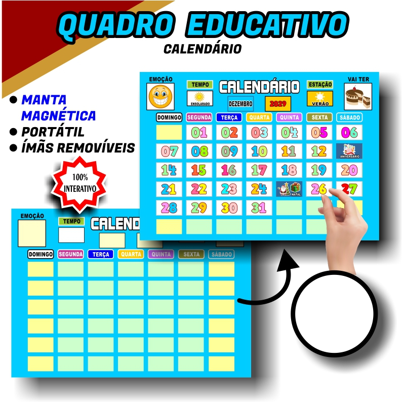 Eduque Brincando: Calendário Infantil Educativo Imã Rotina e Organização mais de 70 Tags Ilustradas - Azul Claro