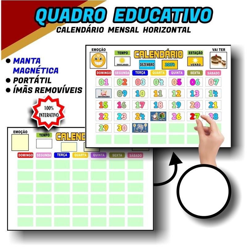 Eduque Brincando: Calendário Infantil Educativo Imã Rotina e Organização mais de 70 Tags Ilustradas TDH Autismo - Branco