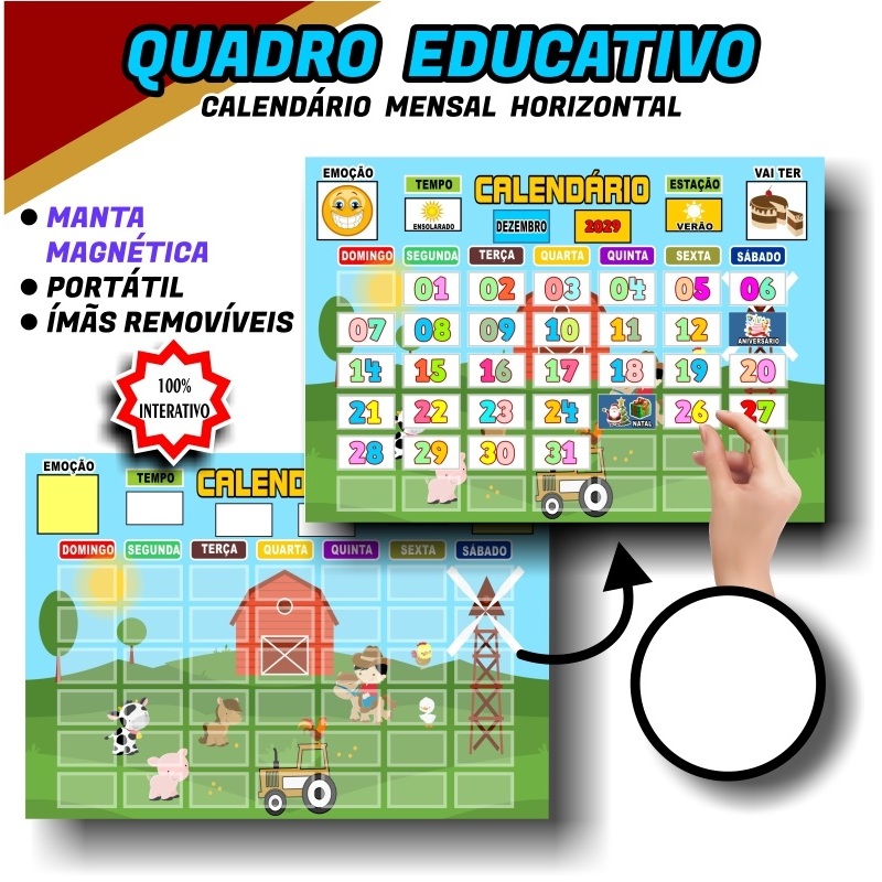 Eduque Brincando: Calendário Infantil Educativo Imã Rotina e Organização mais de 70 Tags Ilustradas - Fazendinha