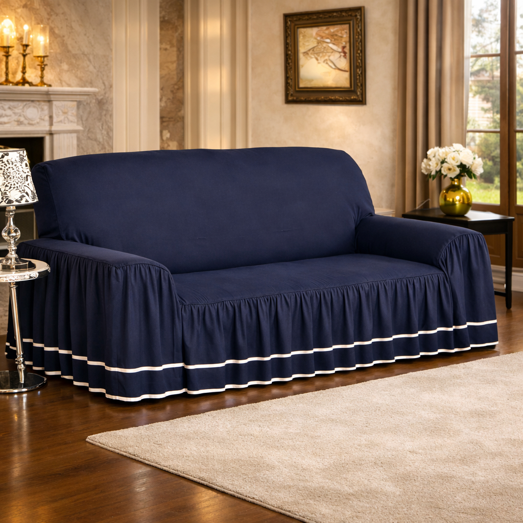 Capa de Sofá Dalia 3 lugares Protetor Tecido Microfibra Peletizado Com Babado