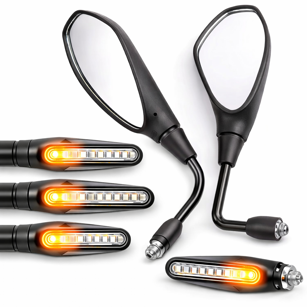 Kit 4 Pisca Led Twister Seta Palito Slim Sequencial Esportiva + Par Espelho Retrovisor Haste Curta F800 Cg 160