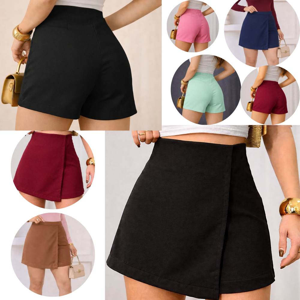 Short Saia Feminina Alfaiataria Premium – Tendência 2026, com Zíper Lateral Invisível e Duas Pinças Traseiras em Oferta na Shopee