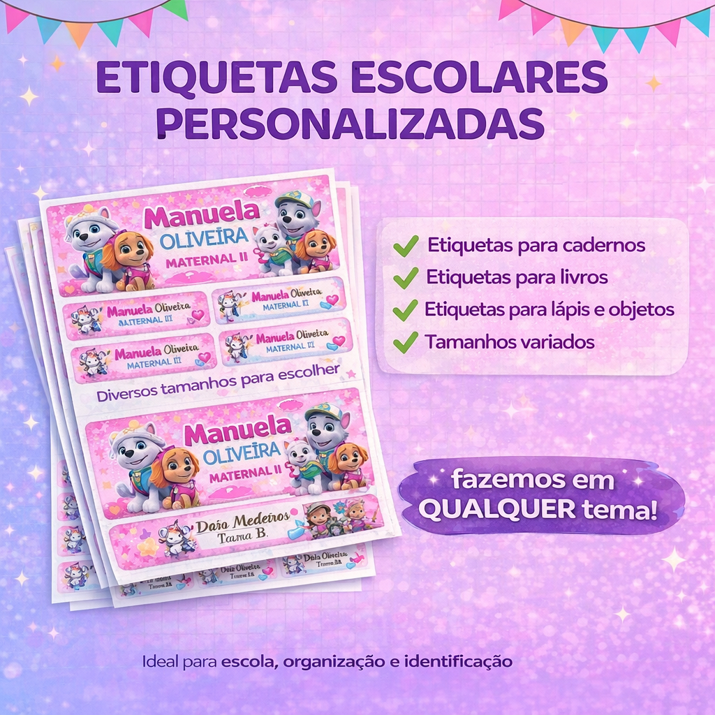 Kit de Etiquetas Escolares Personalizadas Adesivas - Fazemos Todos os Temas - Volta as aulas em Oferta na Shopee