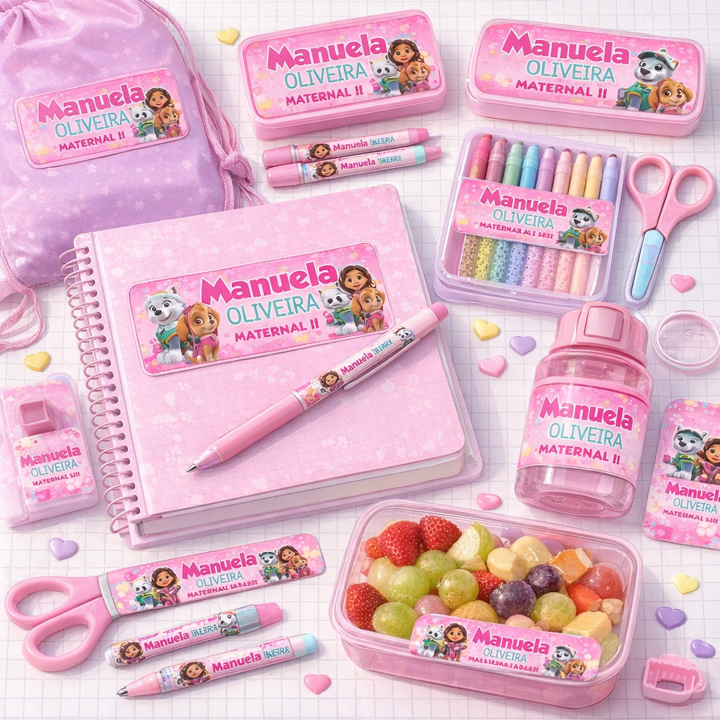 Kit de Etiquetas Escolares Personalizadas Adesivas - Fazemos Todos os Temas - Volta as aulas