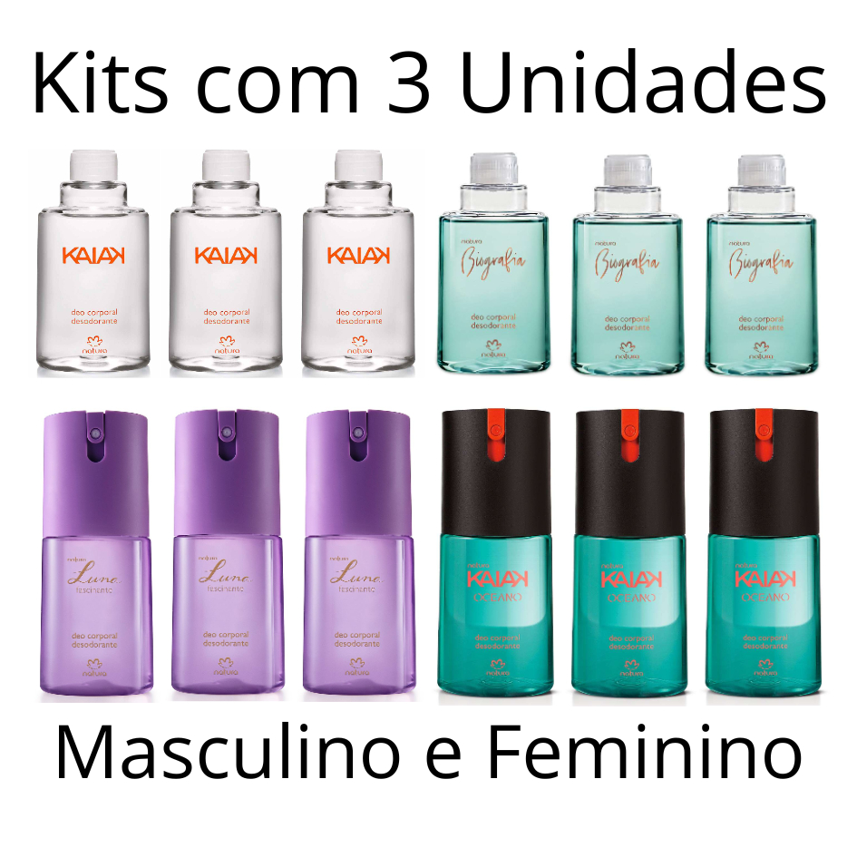 Kit com 3 unidades - Desodorante Spray Deo Corporal Natura Masculino e Feminino Frasco e Refil 100ml