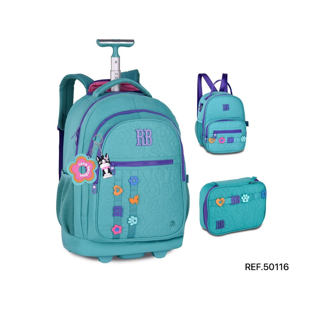 KIT MOCHILA CARRINHO ESCOLAR RB 50116 REBECCA BONBON ORIGINAL ESTUDAR ESCOLA FEMININO MENINA DIA A DIA