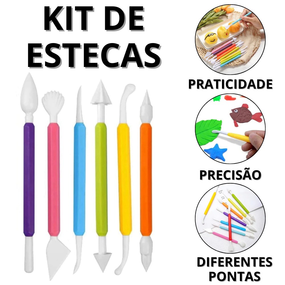 Kit Estecas Ferramentas Modelar Confeitaria Biscuit Artesanal Esculturas Boleador Modelador