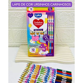 Lápis De Cor 12 Cores + 3 Cores Extras Ursinhos Carinhosos Resina Decorado Lyke Escolar e Artístico em Oferta na Shopee