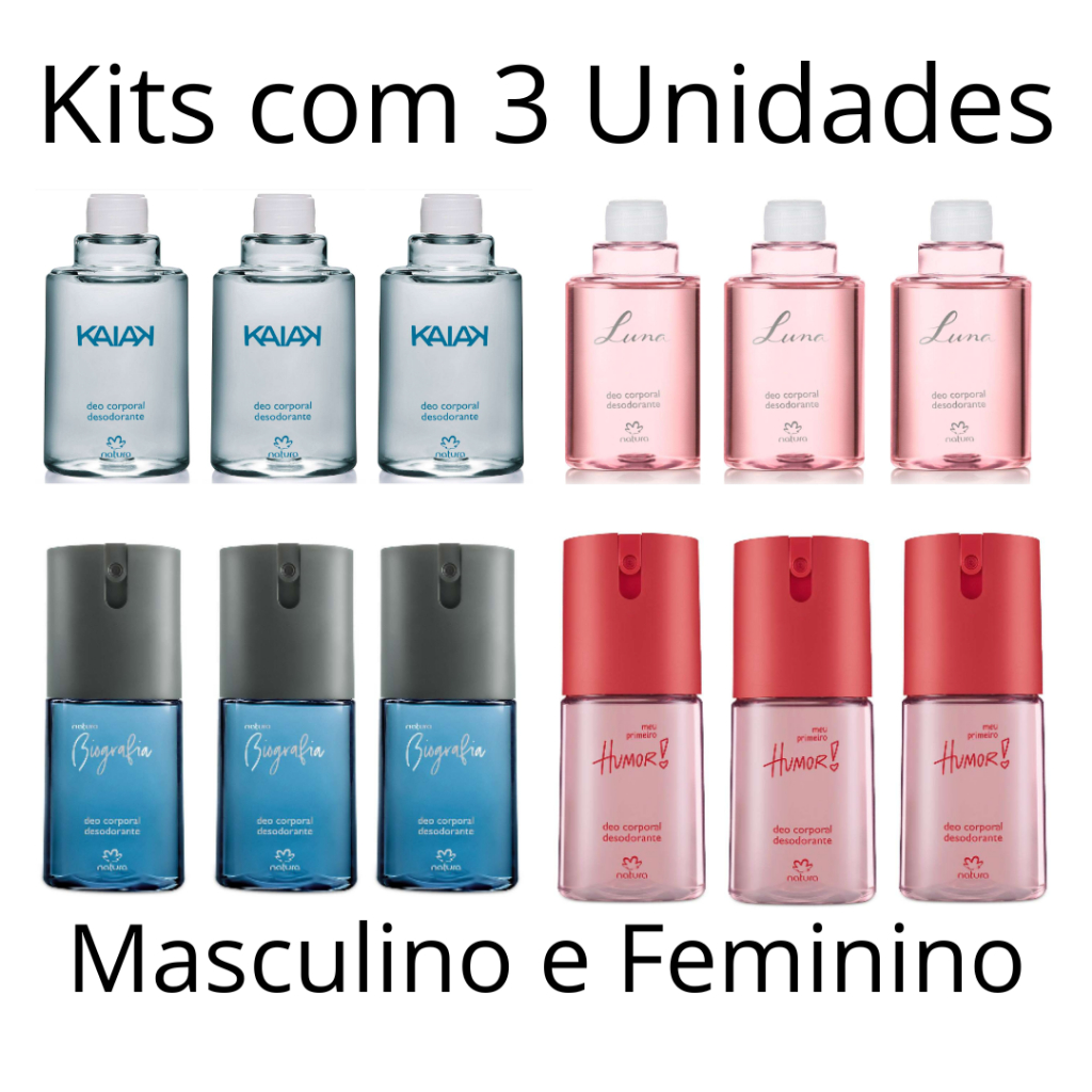 Kit com 3 unidades - Desodorante Spray Deo Corporal Natura Masculino e Feminino Frasco e Refil 100ml em Oferta na Shopee
