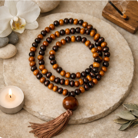 Imagem Japamala 108 Contas Madeira 8mm tassel tulipa  com Medalha Ho'oponopono Meditação