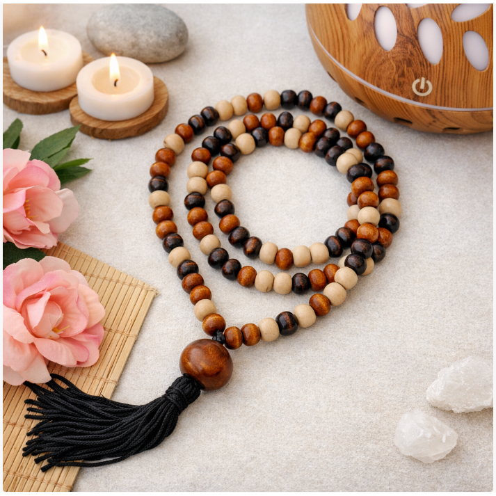 Imagem Japamala 108 Contas Madeira 8mm tassel tulipa  com Medalha Ho'oponopono Meditação