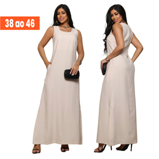 Vestido longo Verão em alfaiataria Marrant com faixa e bolsos funcionais 38 ao 46 Envio Imeditado em Oferta na Shopee