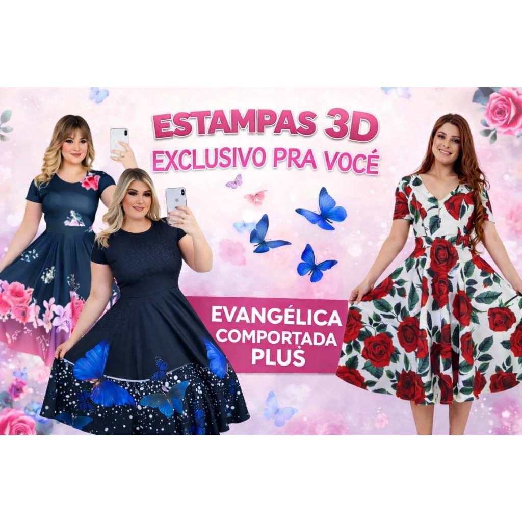 Vestido Moda Evangélica Estampado Rodado Plus Size Fardamento Evangélico Comportado (Floral acinzentado, toda boa)