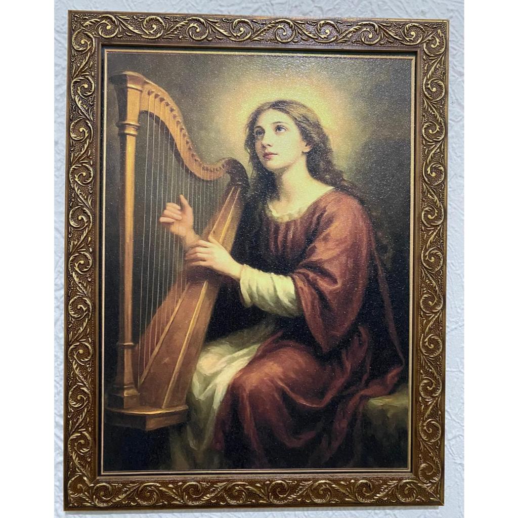 QUADRO SANTA CECILIA 30X40 CM RESINADO MOLDURA TRABALHADA COM DETALHES DOURADOS em Oferta na Shopee