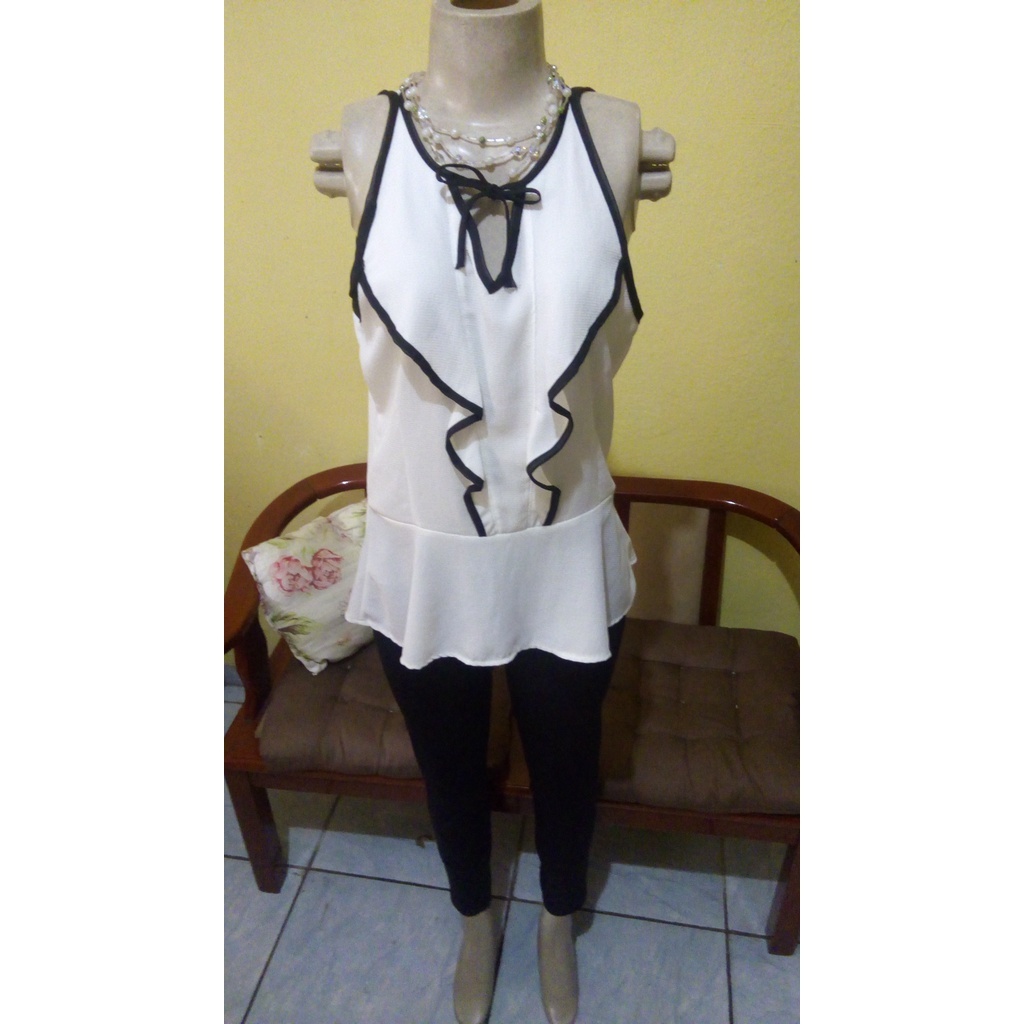 Camisa  blusa Social Feminina Manga  Longa branca com transparência  roupa / M /ano novo 2025