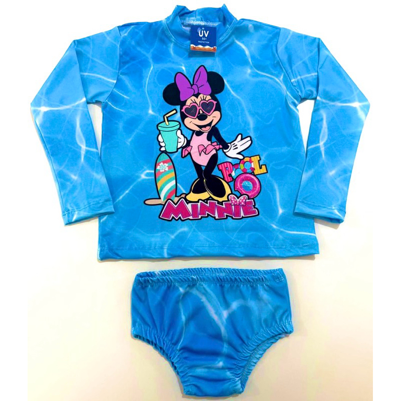 Kit UV Conjunto Camisa Manga Longa + calcinha de biquíni Minnie Com Proteção Solar UV50 Moda Praia/cachoeira/piscina