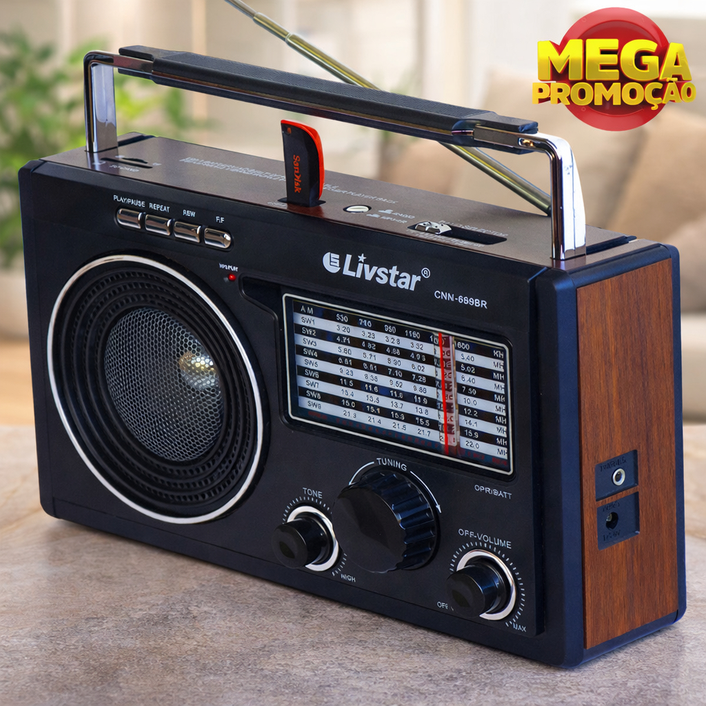 Rádio Retrô Am Fm Para Zona Rural 11 Faixas Pen Drive Bluetooth Recarregável Bivolt