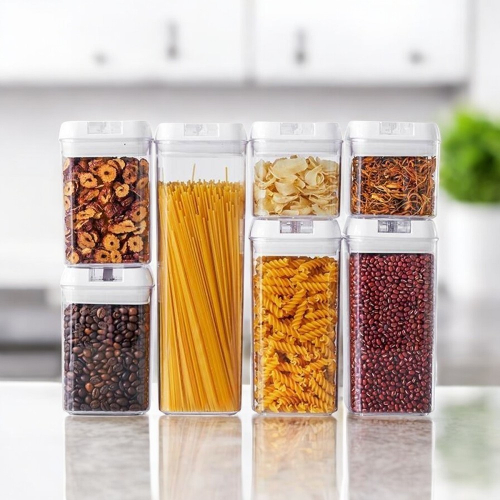 Kit Organizador Acrílico Hermético 7 Potes Transparente Alimentos Multiuso