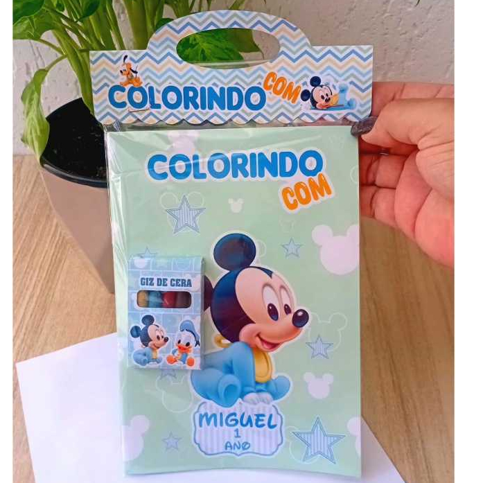 Kit Colorir Lembrancinha Personalizada - Livro + Mini Giz - MICKEY BABY VD / livrinho de colorir Revistinha de colorir