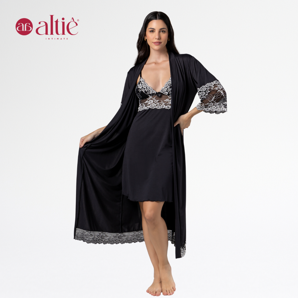 Kit Robe Longo Bicolor + Camisola Curta Bicolor Feminino | Luxo, Conforto e Elegância para Noites Especiais