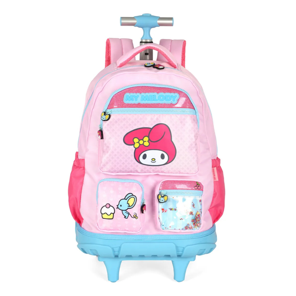 MOCHILA RODINHAS ESCOLAR MY MELODY ROSA SANRIO ORIGINAL LUXCEL MC49694SR em Oferta na Shopee