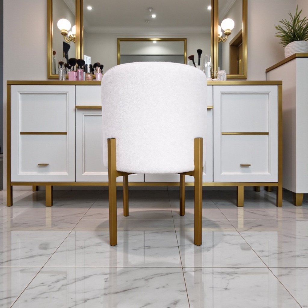 Puff Redondo Alto Minimalista Estrutura de Ferro Dourado Bouclé para Sala Quarto Recepção Clínica Decoração