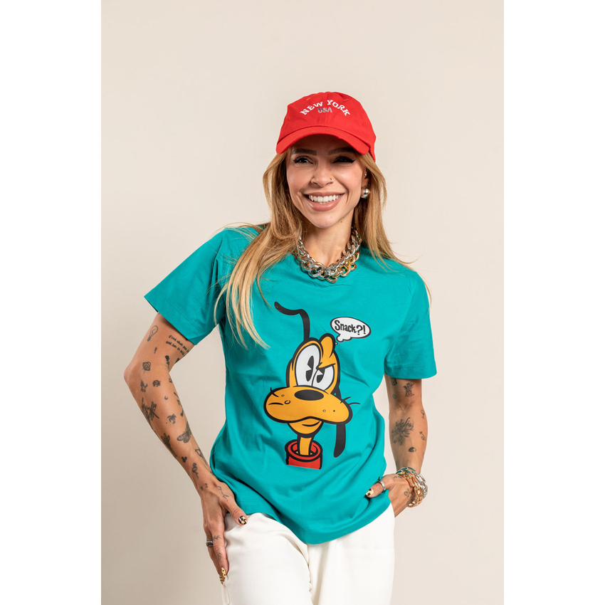 Camiseta Feminina T-Shirt Pluto Snack?! Disney Estampa Divertida