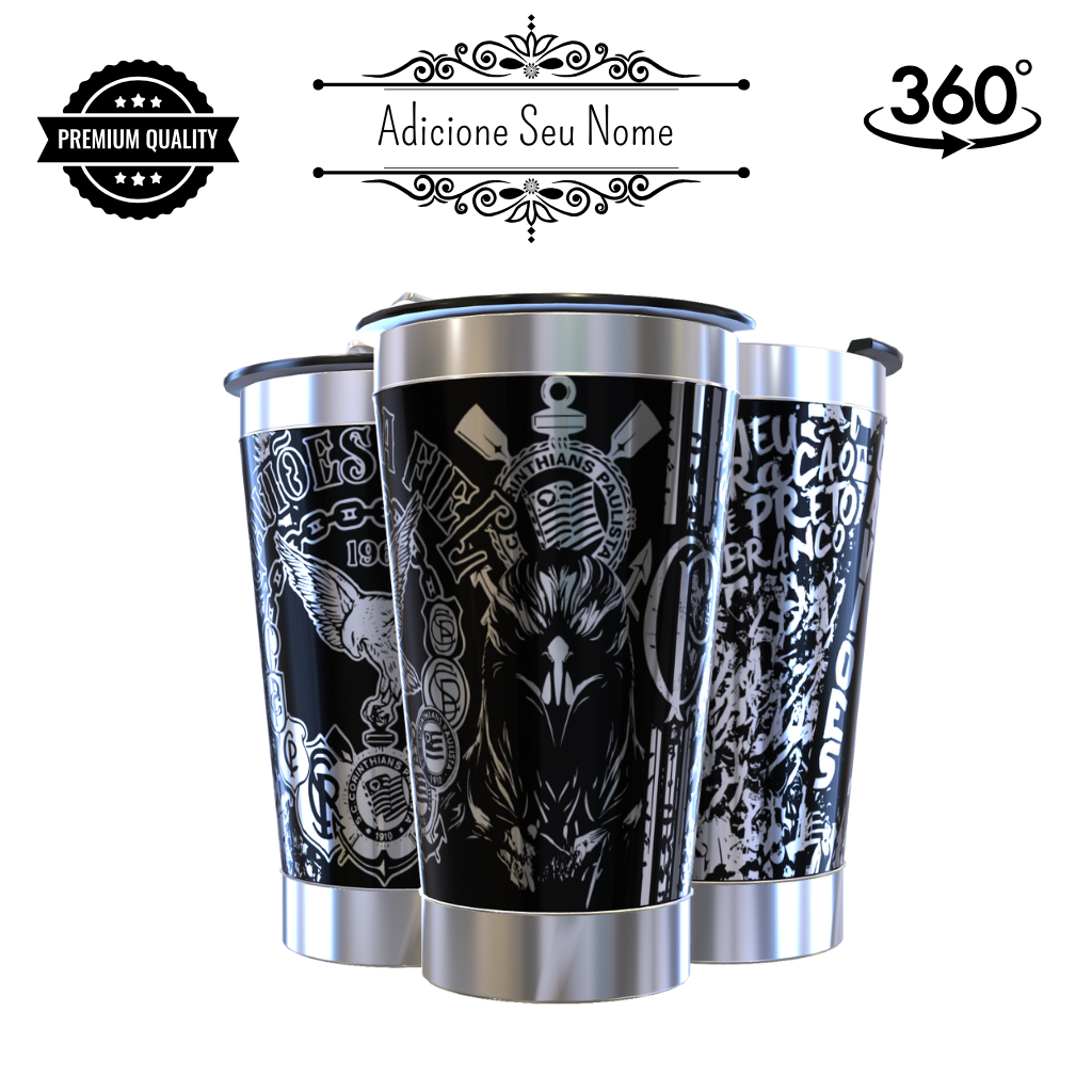 Copo Térmico Corinthians Gaviao da Fiel a laser 360 Graus 473ML Mantém Quente ou Gelado + Nome em Oferta na Shopee