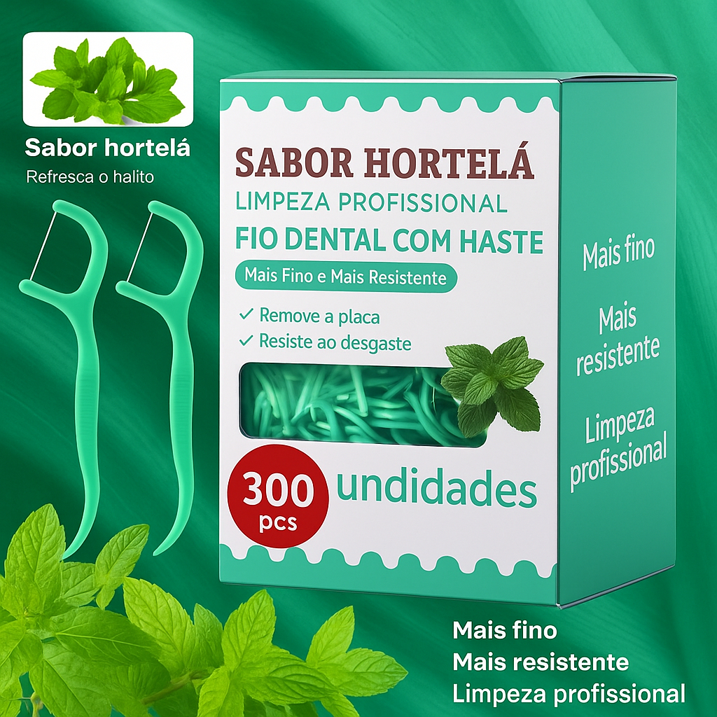 Fio Dental com Haste Kit 300, 600, 900 Unidades Descartável Higiene Bucal Prática Fácil Refrescante Uso Diário