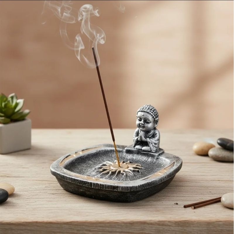 Incensário Pratinho Quadrado Buda em Resina Enfeite Adorno Decoração em Oferta na Shopee