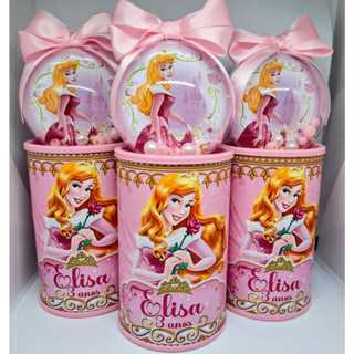 Cofrinho Personalizado Princesa Aurora + Esfera com Tag + Laço. Lembrancinha de Festa em Oferta na Shopee