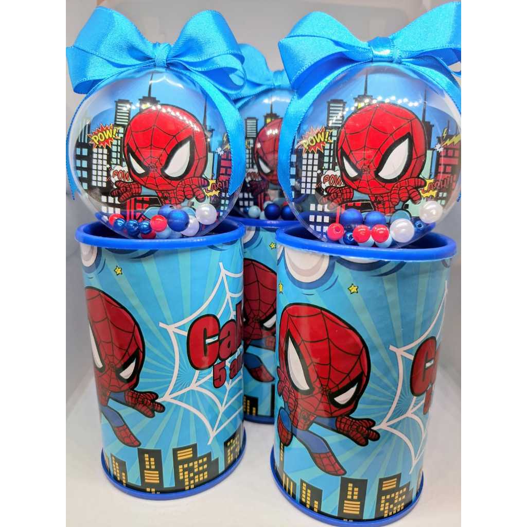 Cofrinho Personalizado Homem Aranha + Esfera com Tag + Laço. Lembrancinha de Festa em Oferta na Shopee