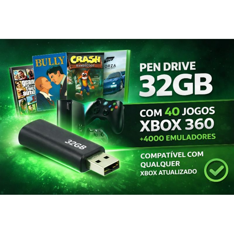 Pen Drive com 40/50 Jogos Xbox 360 e Mais 4000 Emuladores e Pen drive Ps2