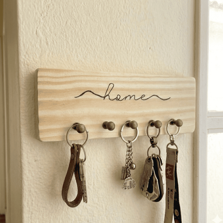 Porta Chaves de Parede Madeira Pinus Minimalista "Home" Autocolante PROMOÇÃO em Oferta na Shopee
