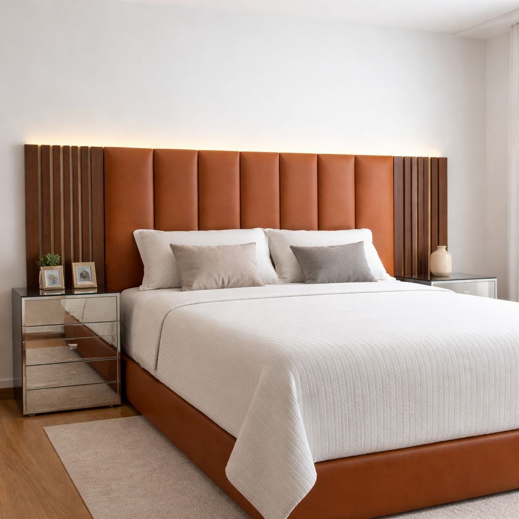 Kit 5 Até 10 Cabeceiras Estofada Courino 45x20 + 4 Ripados Mdf Freijó Cama Solteiro Casal Queen King em Oferta na Shopee