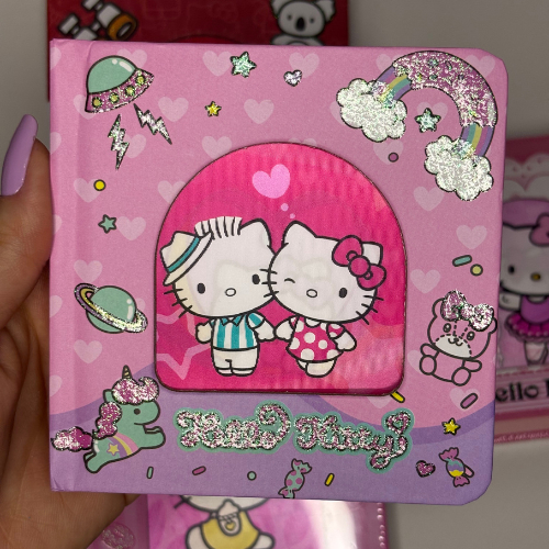 Mini Caderno Hello Kitty 3D Holográfico Capa Dura A6 | Fofo Kawaii Presente Papelaria
