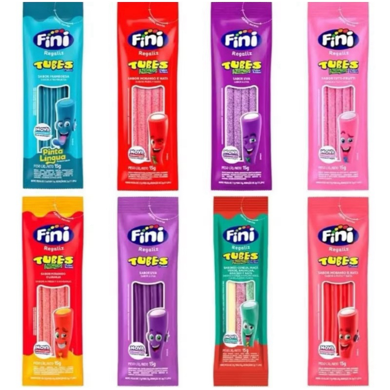 Kit C/30un Balas Fini Sabores Variados Balas de Gelatinas Tubes Cítricas Azedinhas 15g